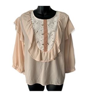 Anthropologie Champagne & Strawberry Lace Ruffle Blouse